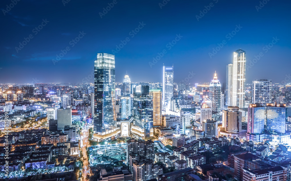 航拍中国盐城城市建筑景观夜景