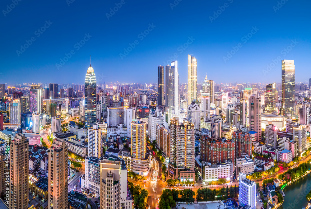 Aerial photography China Yancheng city architectural landscape night view