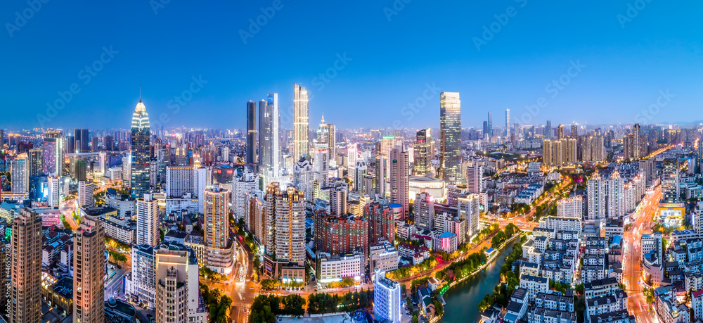 航拍中国盐城城市建筑景观夜景