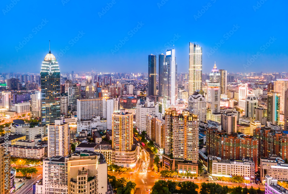 Aerial photography China Yancheng city architectural landscape night view