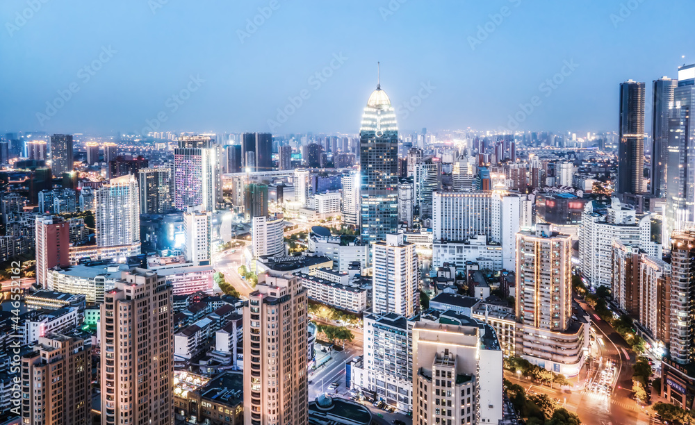 Aerial photography China Yancheng city architectural landscape night view