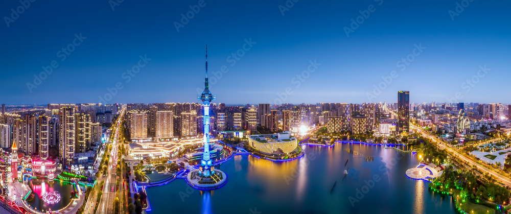 Aerial photography of Yancheng city, China at night