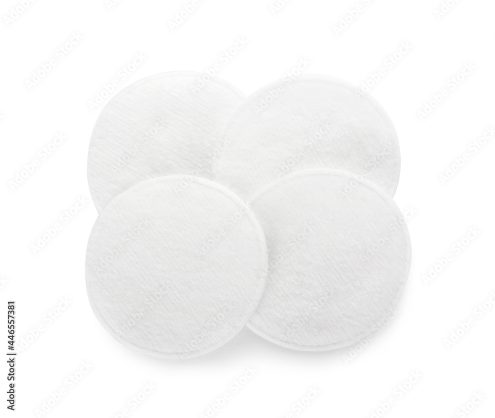 Cotton pads on white background