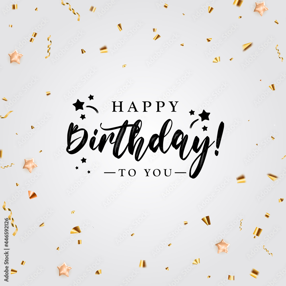 Happy Birthday party holiday background with golden confetti. Vector Illustration