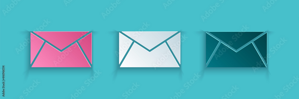 Paper cut Mail and e-mail icon isolated on blue background. Envelope symbol e-mail. Email message si