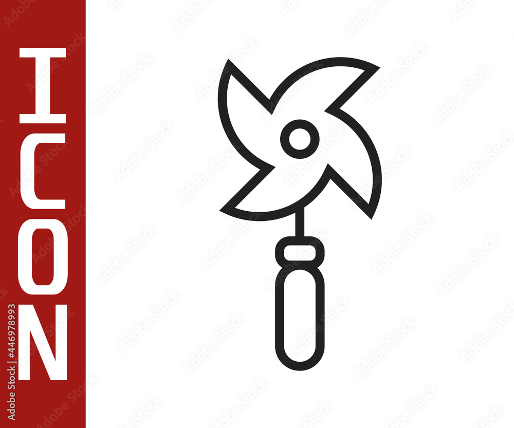 Black line Pinwheel toy icon isolated on white background. Windmill toy icon. Vector