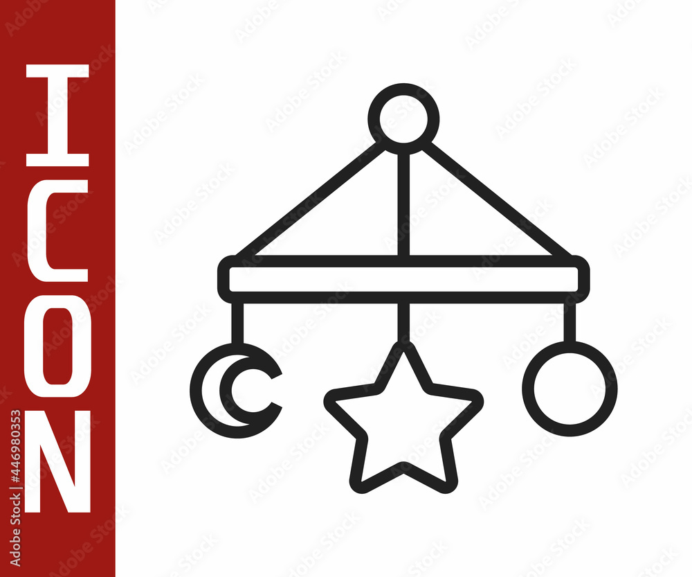 Black line Baby crib hanging toys icon isolated on white background. Baby bed carousel. Vector