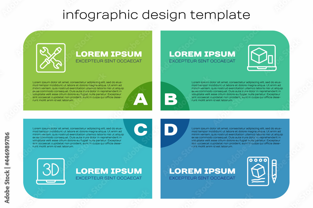 设置线3D打印机，设置，纸上草图和.Business infographic template.Vvector