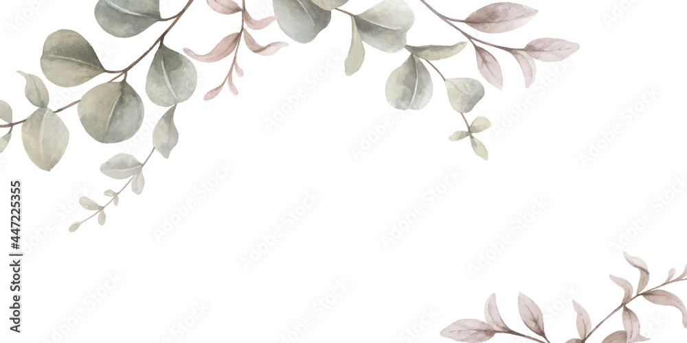 Watercolor vector card of eucalyptus branches and leaves.