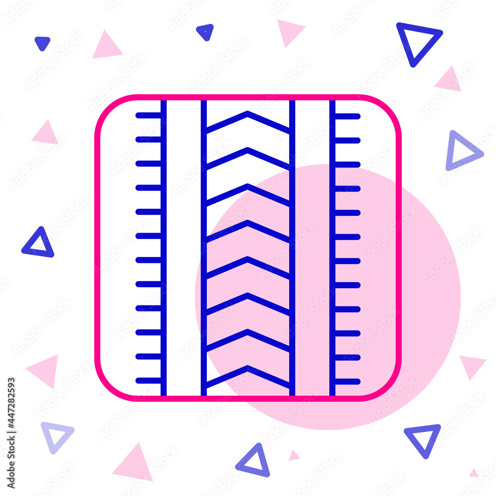 线条轮胎轨迹图标隔离在白色背景上。彩色轮廓概念。矢量