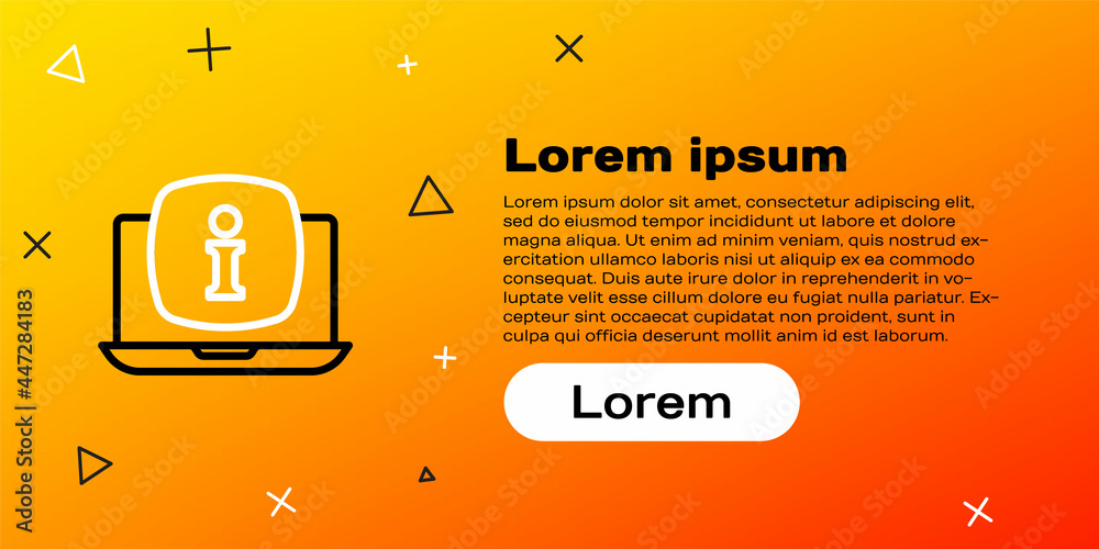 Line Laptop，信息图标隔离在黄色背景上。彩色轮廓概念。矢量