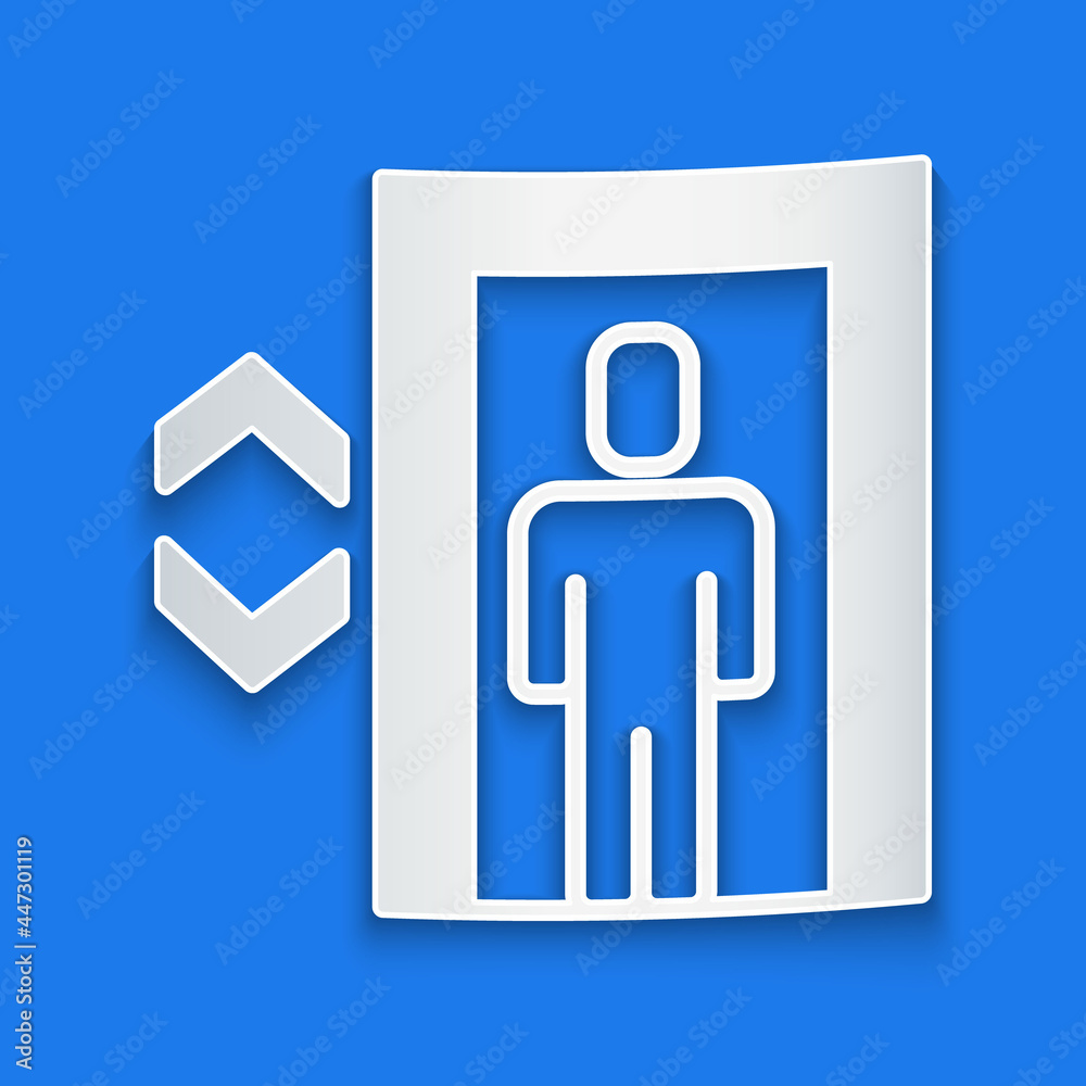 Paper cut Lift icon isolated on blue background. Elevator symbol. Paper art style. Vector