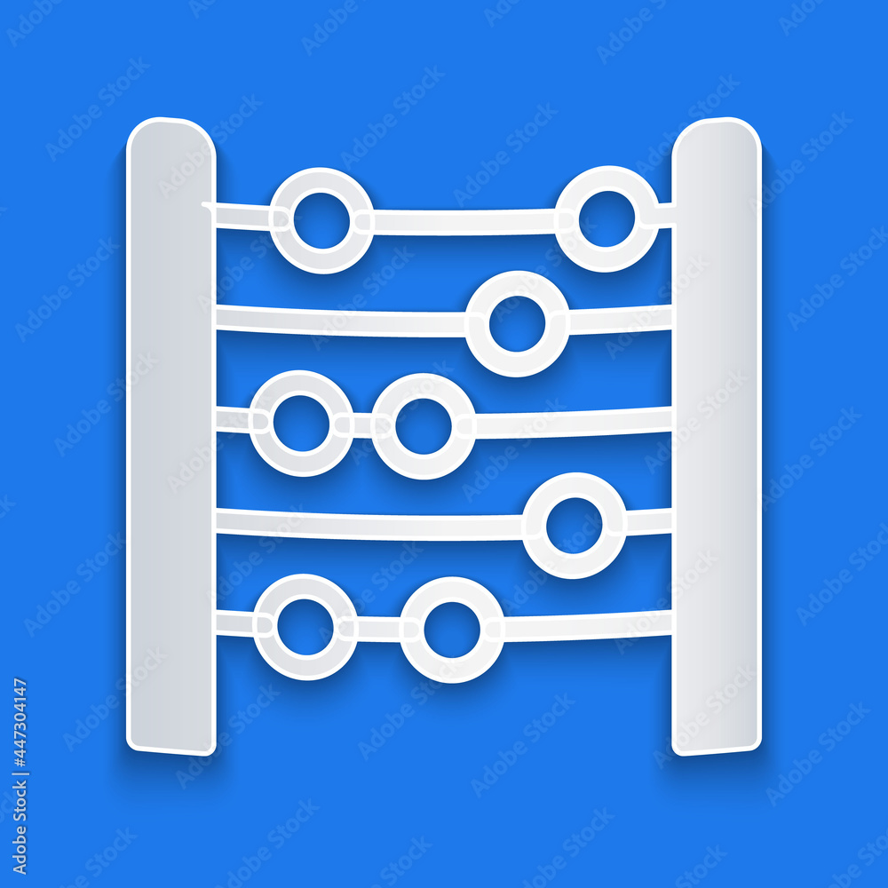 Paper cut Abacus icon isolated on blue background. Traditional counting frame. Education sign. Mathe