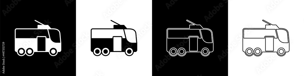 将Trolleybus图标隔离在黑白背景上。公共交通符号。矢量