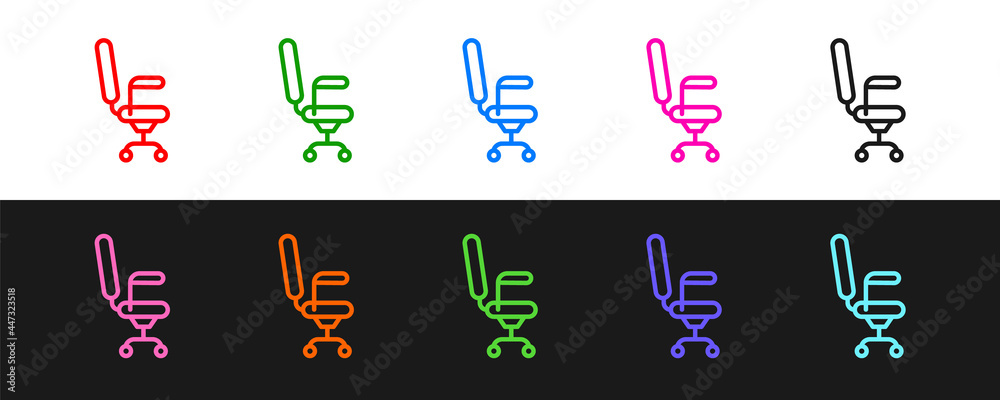 Set line Office chair icon isolated on black and white background. Vector