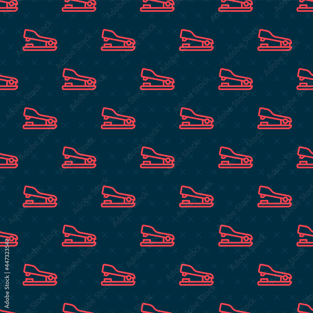 Red line Office stapler icon isolated seamless pattern on black background. Stapler, staple, paper, 