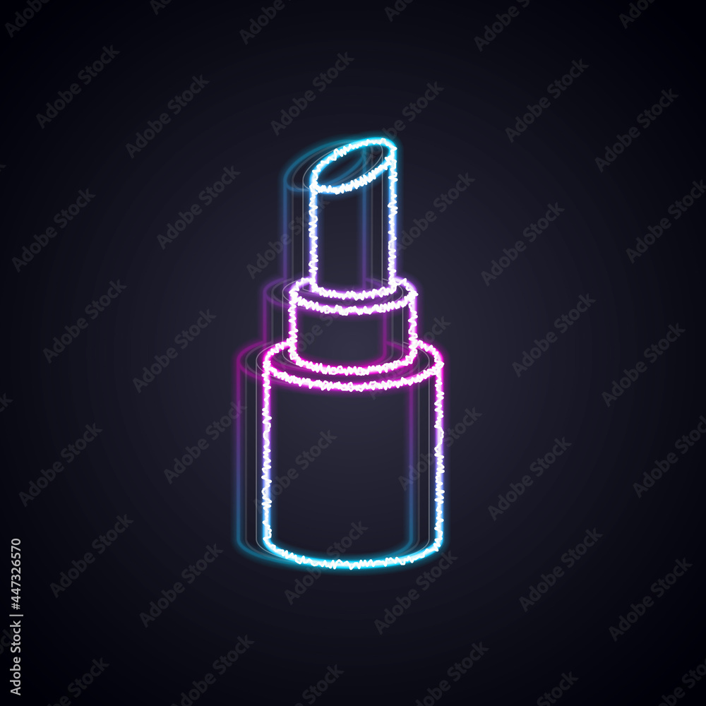 Glowing neon line Lipstick icon isolated on black background. Vector