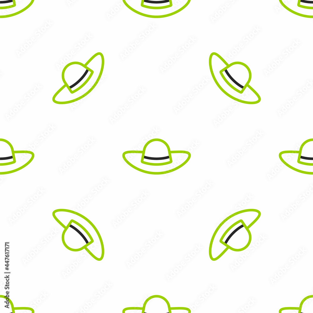 Line Elegant women hat icon isolated seamless pattern on white background. Vector