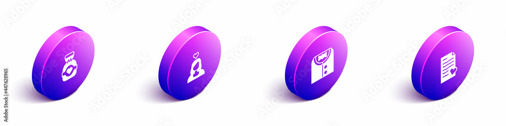 Set Isometric Chocolate candy, Couple in love, Suit and Envelope with Valentine heart icon. Vector