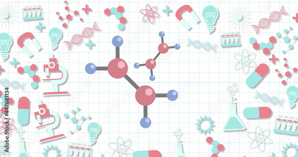 科学概念图标与方格纸对抗