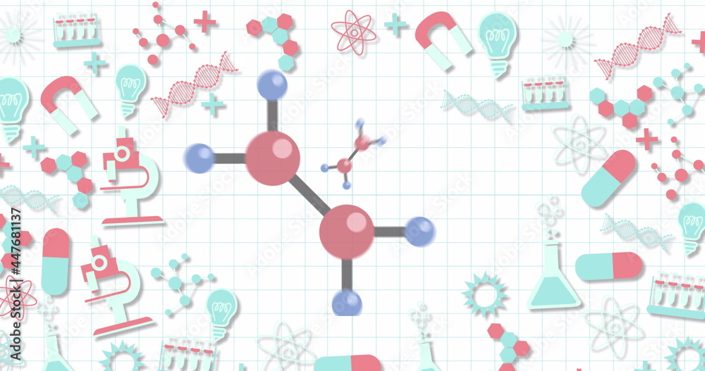 科学概念图标与方格纸相抗衡