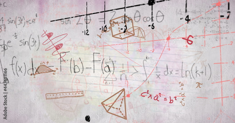 Mathematical equations and diagrams against white background