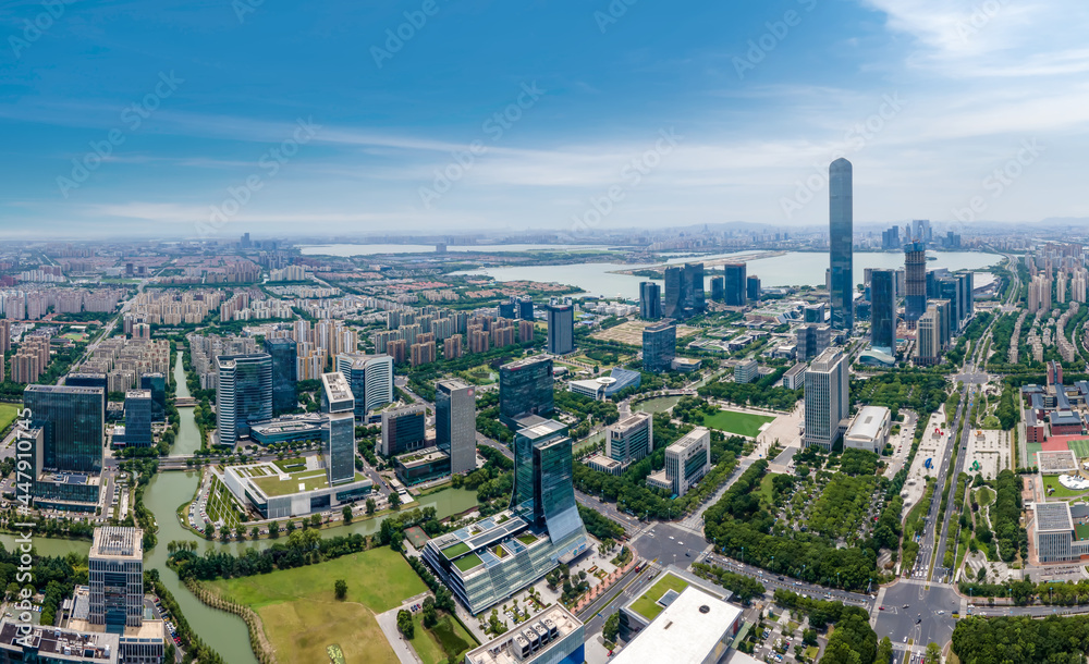 Aerial photography of modern architectural landscape in the east of Suzhou Lake