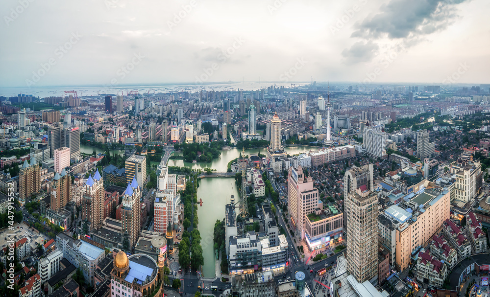 Aerial photography of the city scenery of Nantong, Jiangsu