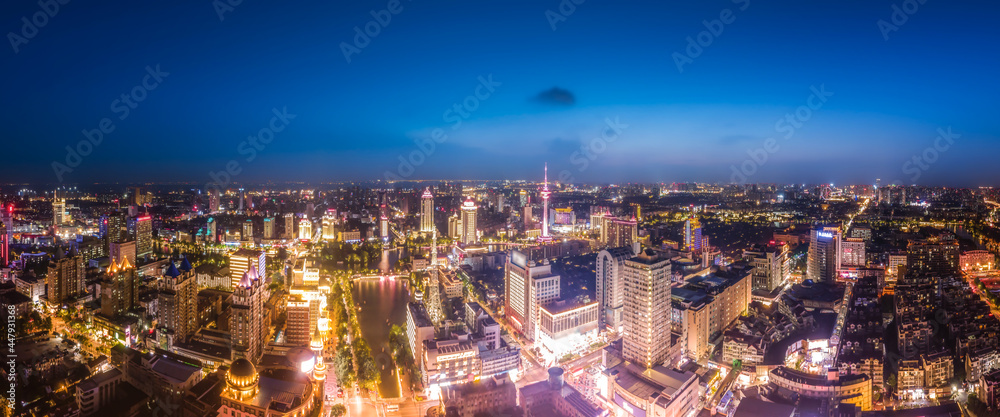 航拍江苏南通城市夜景