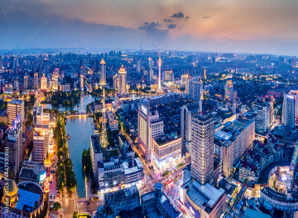 Aerial photography of the city scenery of Nantong, Jiangsu at night