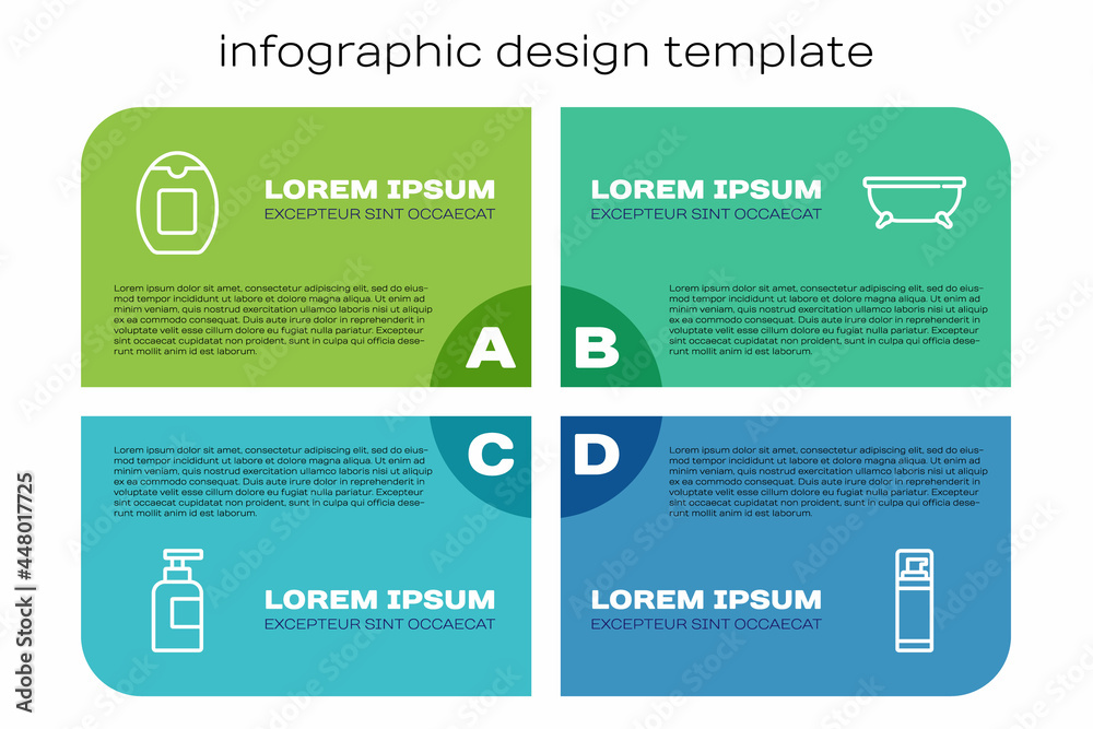洗发水、剃须凝胶泡沫和浴缸套装。商业信息图模板。矢量
