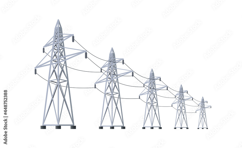高压配电网塔架。公用电变压器的平面矢量图