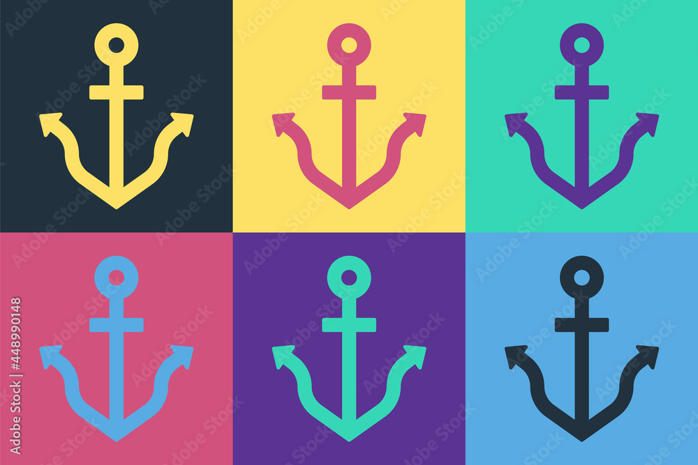 Pop art Anchor icon isolated on color background. Vector