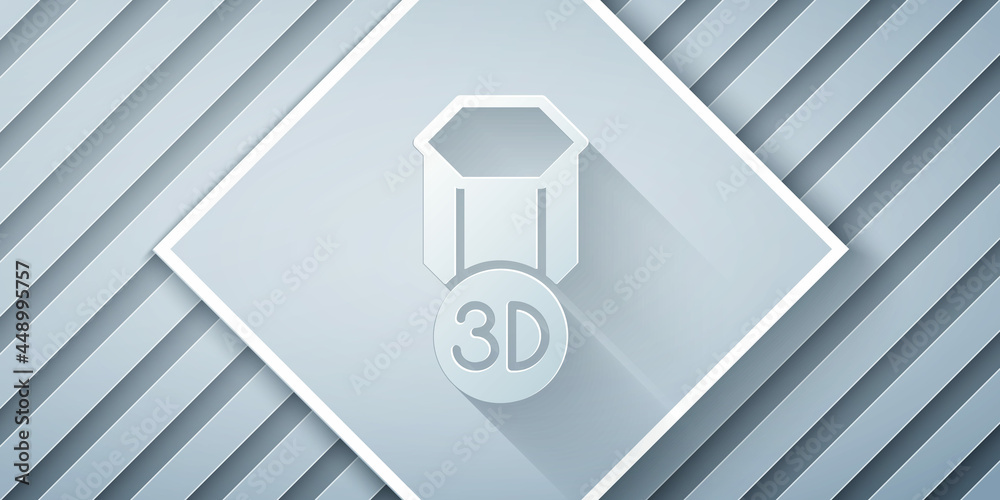 Paper cut 3D printer icon isolated on grey background. 3d printing. Paper art style. Vector