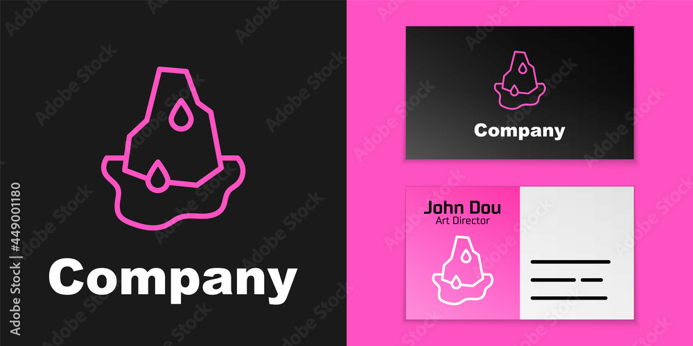 Pink line Glacier melting icon isolated on black background. Logo design template element. Vector