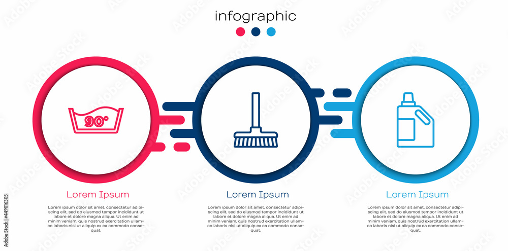 Set line Temperature wash, Handle broom and Bottle for cleaning agent. Business infographic template