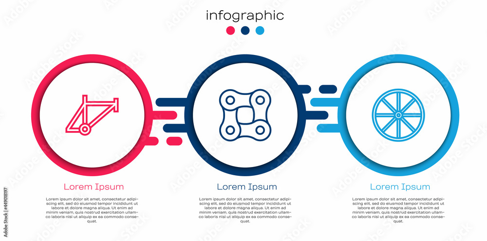 设置线自行车车架、链条和车轮。商业信息图模板。矢量
