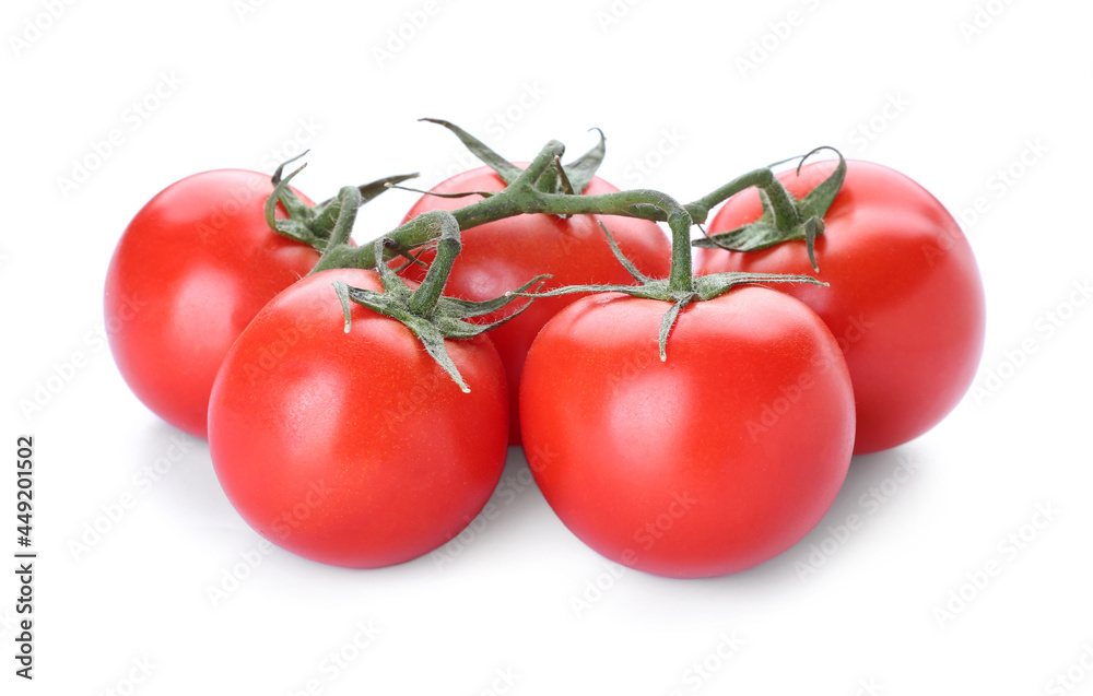 Fresh ripe tomatoes on white background