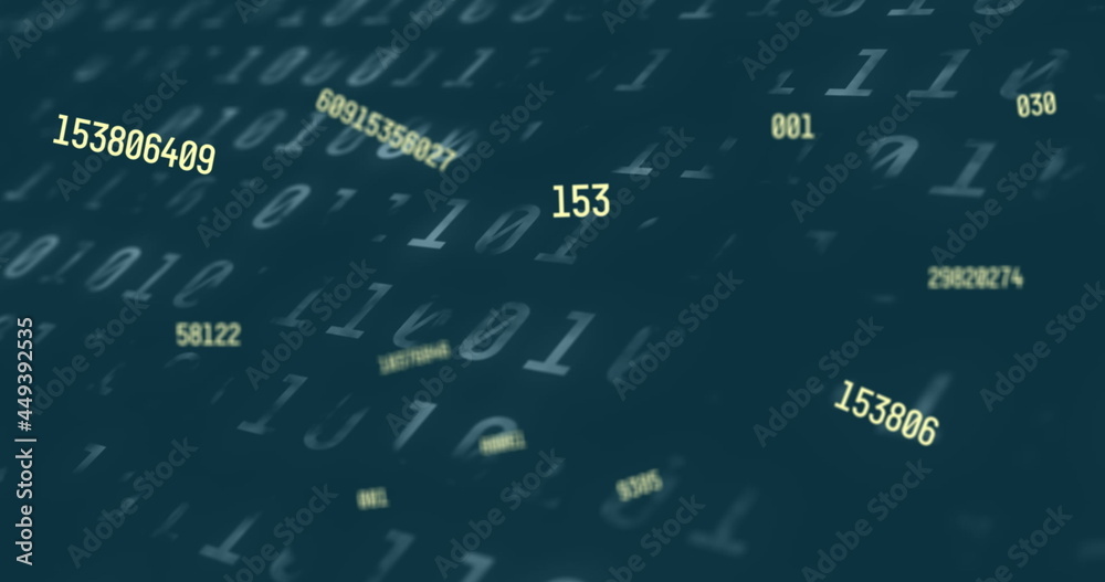 在蓝色背景上对二进制编码数据处理的多个变化数字的数字图像