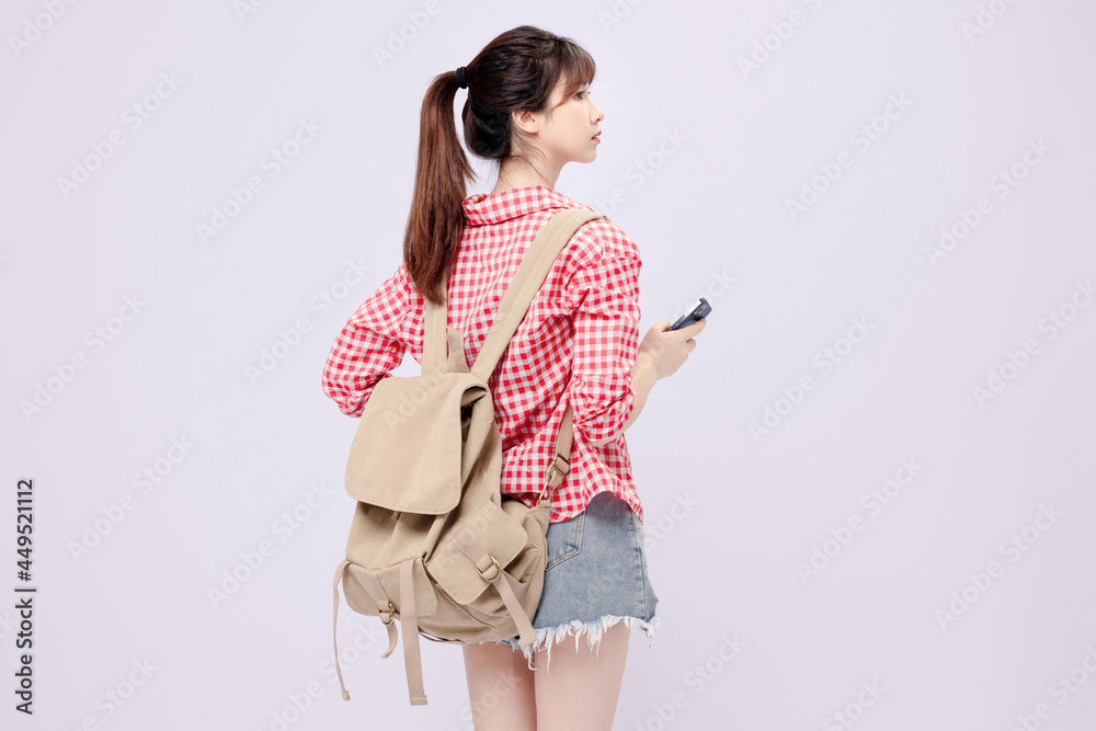 Beautiful Asian woman in red shirt