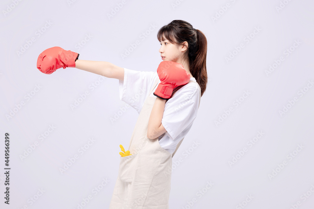 Beautiful asian woman cleaning