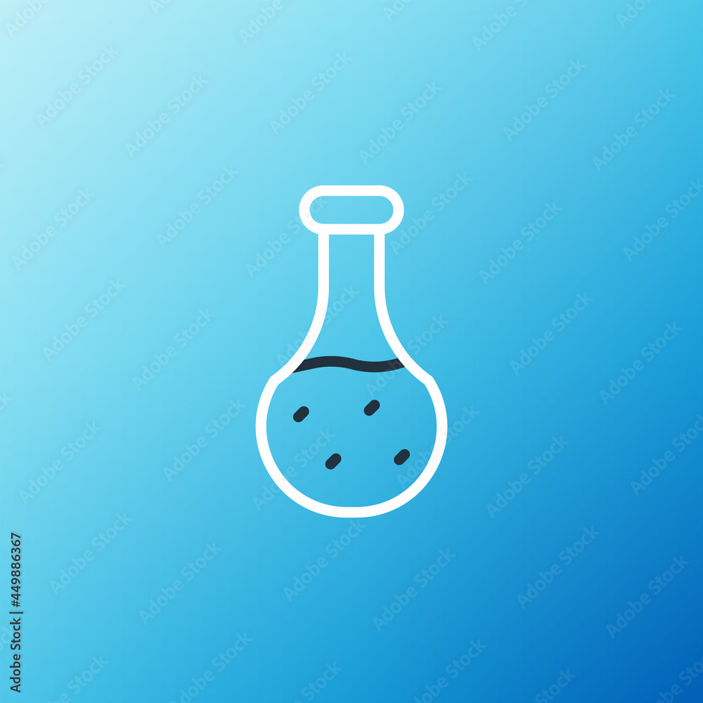 Line Test tube and flask chemical laboratory test icon isolated on blue background. Laboratory glass