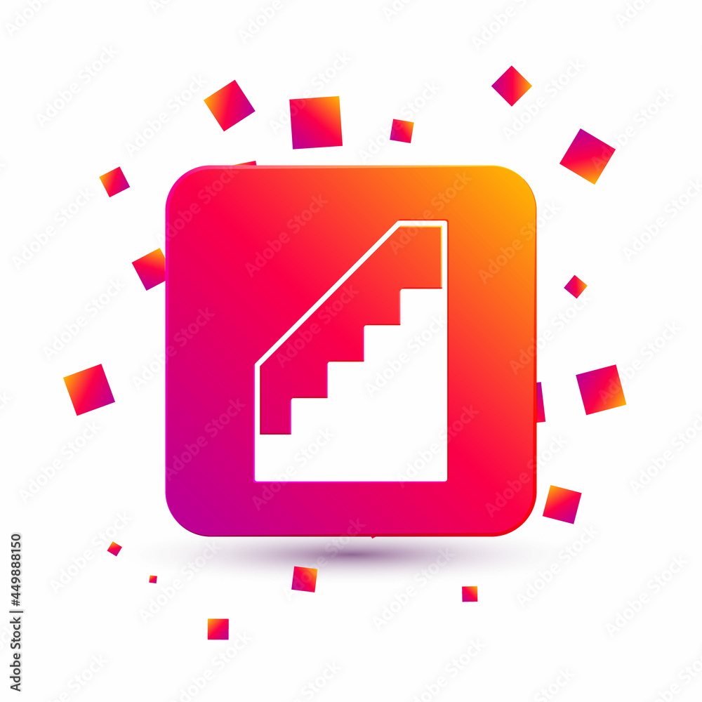 White Stairs up icon isolated on white background. Square color button. Vector