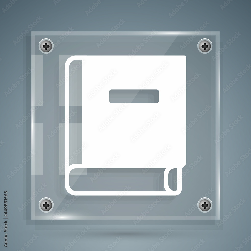 White Science book icon isolated on grey background. Square glass panels. Vector