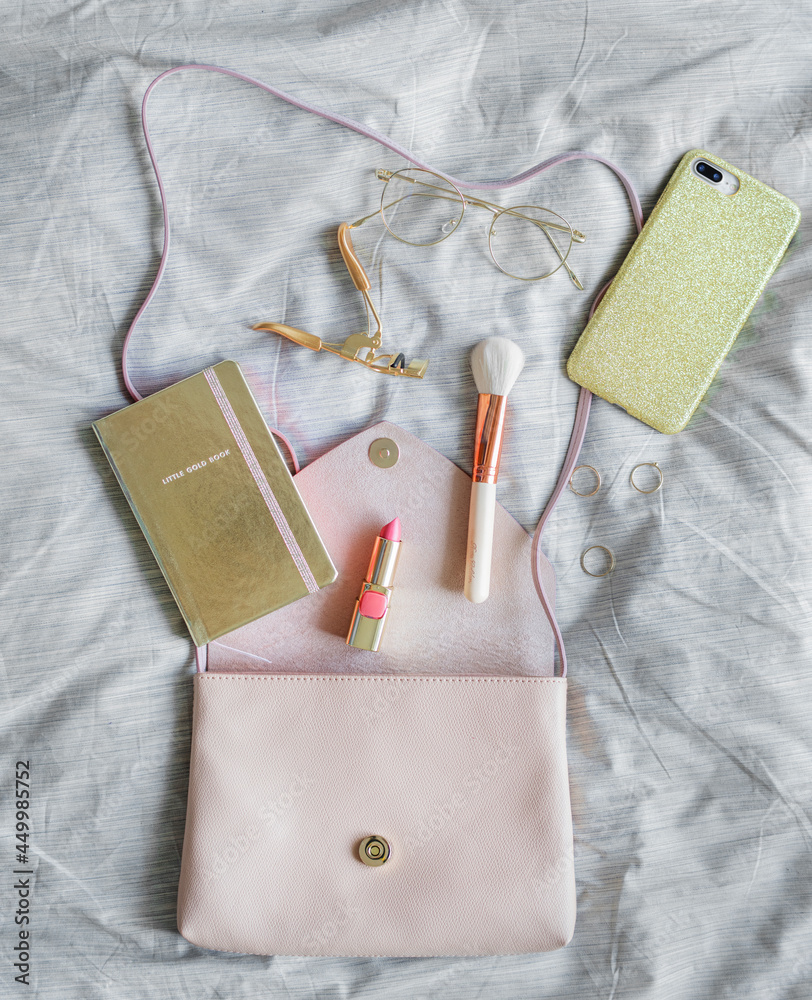 Flat lay of woman cosmetic isolated