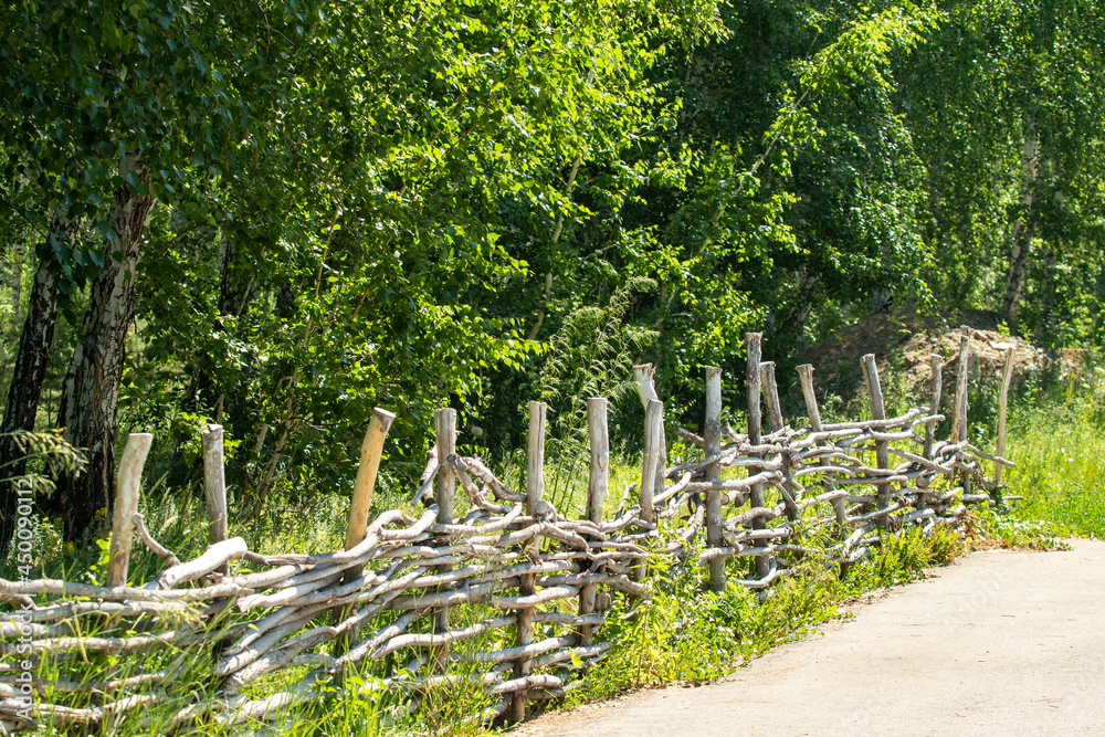 wooden fence made of branches in the forest