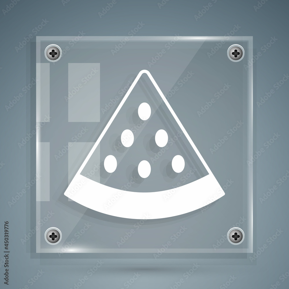 White Watermelon icon isolated on grey background. Square glass panels. Vector