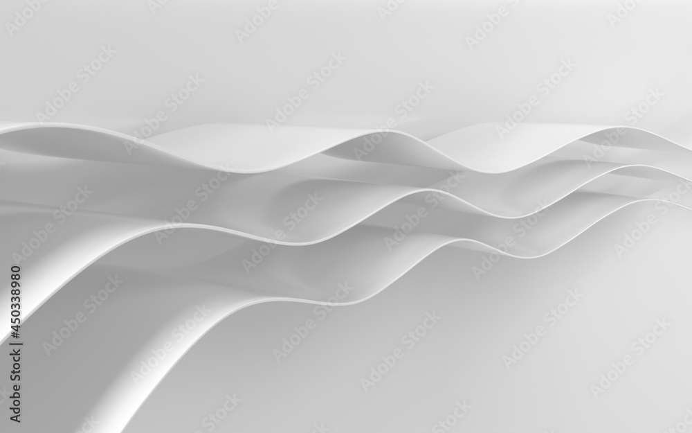 Curved white geometry with white background, 3d rendering.