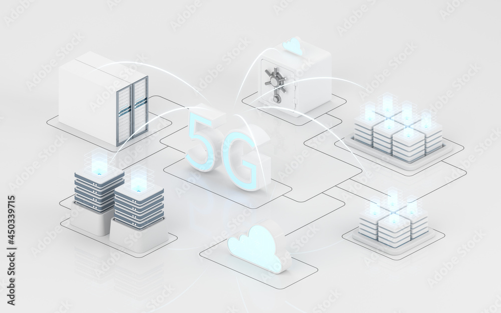 信息设备和5G通信技术，3d渲染。