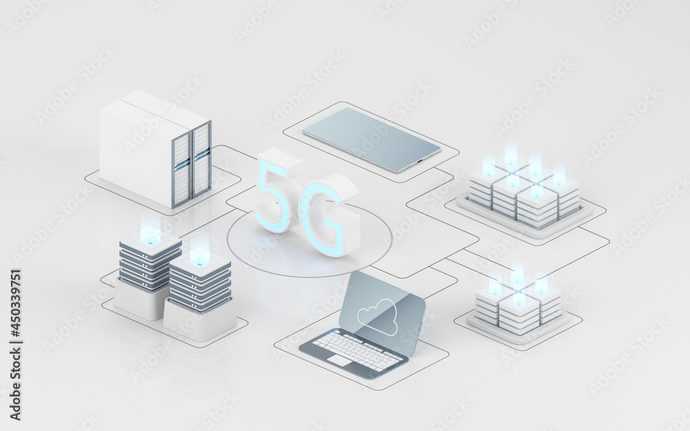 信息设备和5G通信技术，3d渲染。